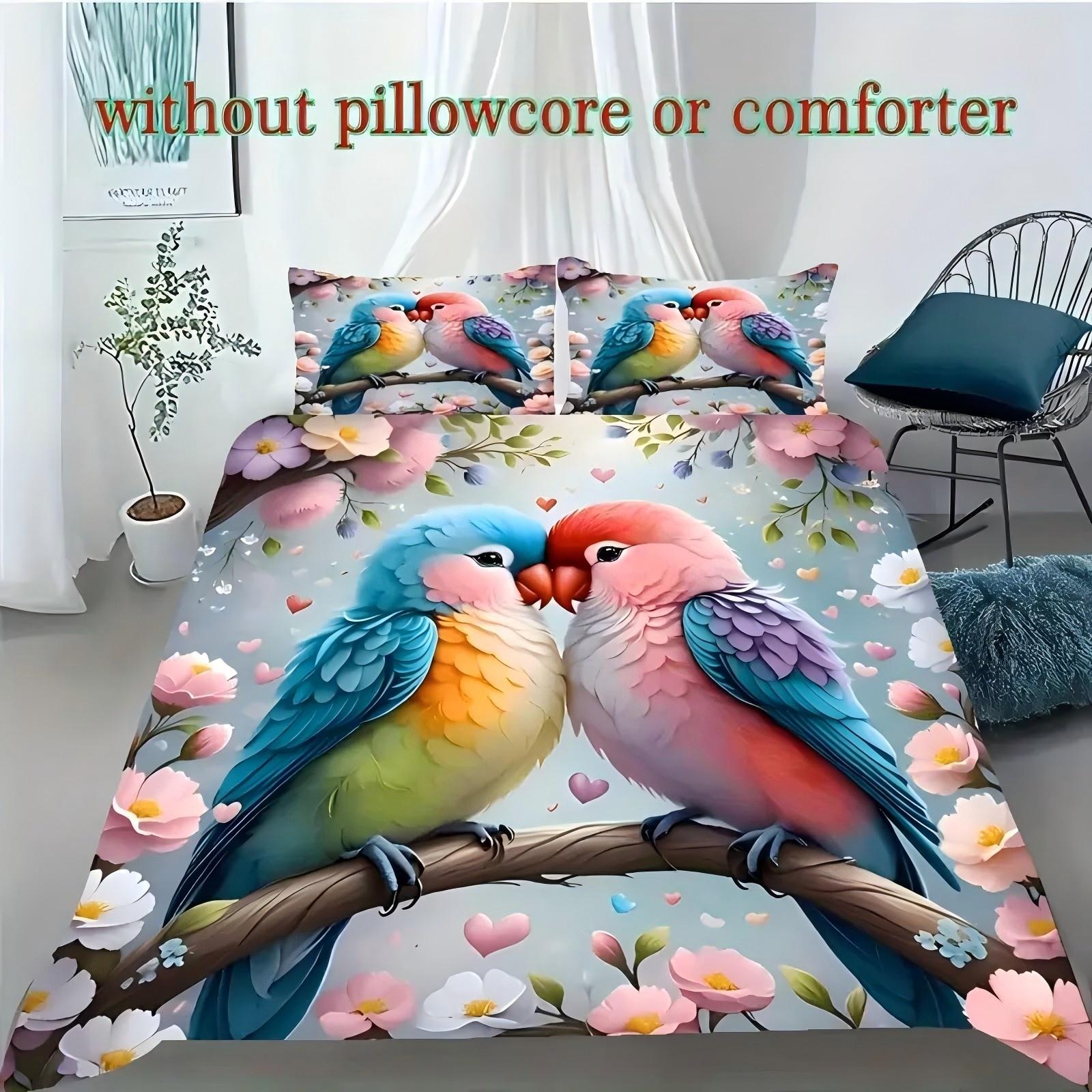 

Parrot Flower 3D Printed Bedding Linen Set Elegant Luxury Home Textiles Duvet Cover Set Soft Comfortable Quilt Cover Pillowcases 135x200cm 2pcs