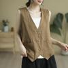 Women's V-Neck Cotton Linen Waistcoat - Sleeveless, Lightweight Summer Outerwear