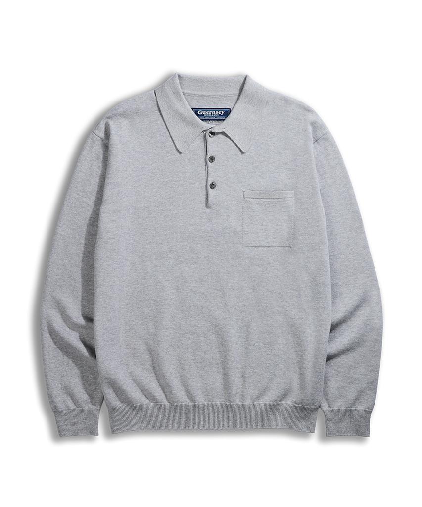 Geonjiulleunseu Cashmere Blend Pocket Collar Knit - Melange Grey