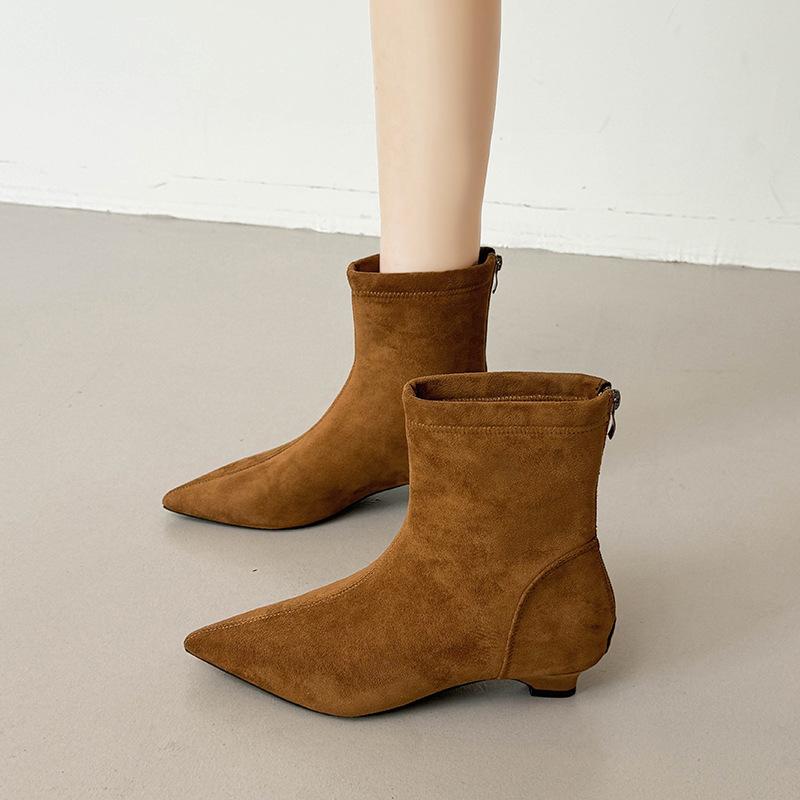 

Женские остроносые короткие ботинки, осенние новые ботинки на внутренней платформе, универсальные продвинутые тонкие ботинки 40 хаки