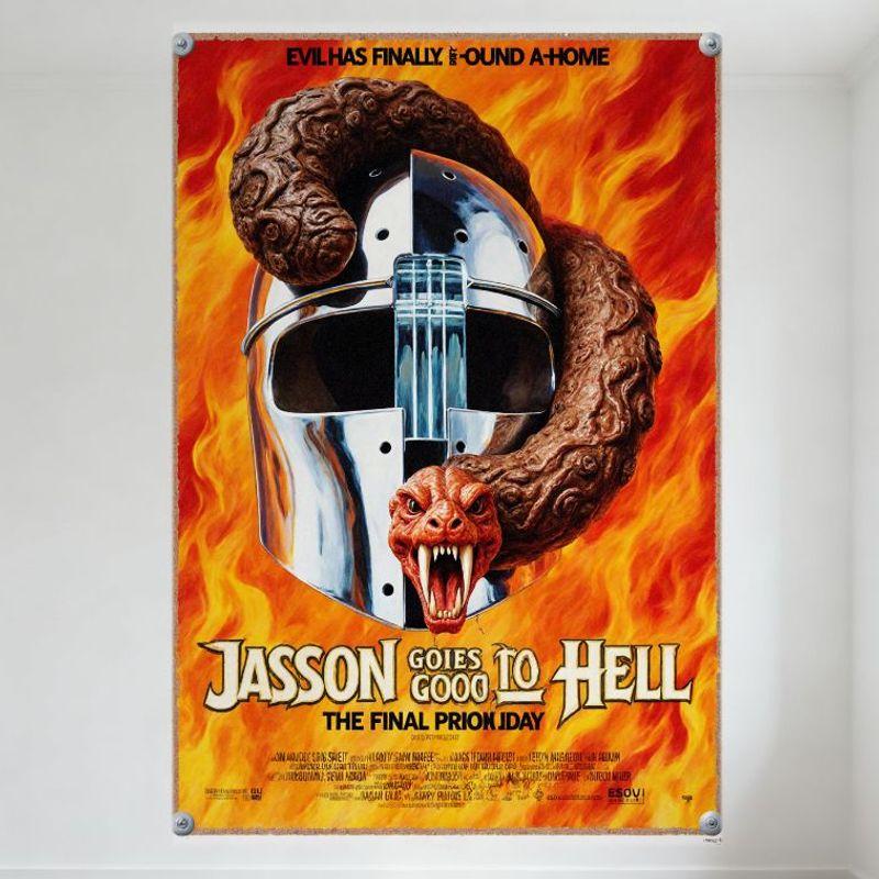 Jason Goes To Hell The Final Friday Horror Movie Metal Tin Sign Vintage Evil Ash Snake Helmet Flame Wall Decor for Home Bar Man