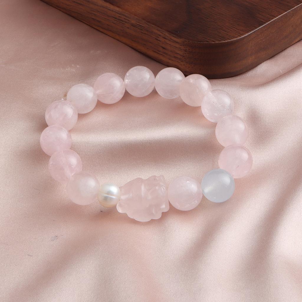 Bracelet powder crystal aquamarine pearl nine-tailed crystal bracelet fashionable and simple commuting dopamine national style