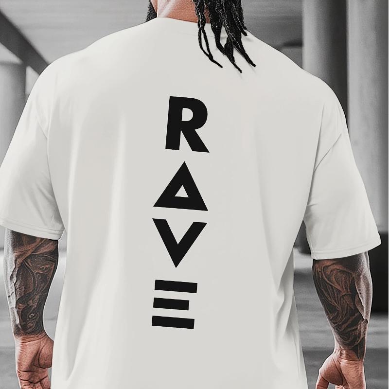 RAVE Letter Men's T Shirt Fitness Sports Cotton Tee Casual Oversized O-Neck Summer Spring Loose Top Streetwear Trendy O-Neck Top