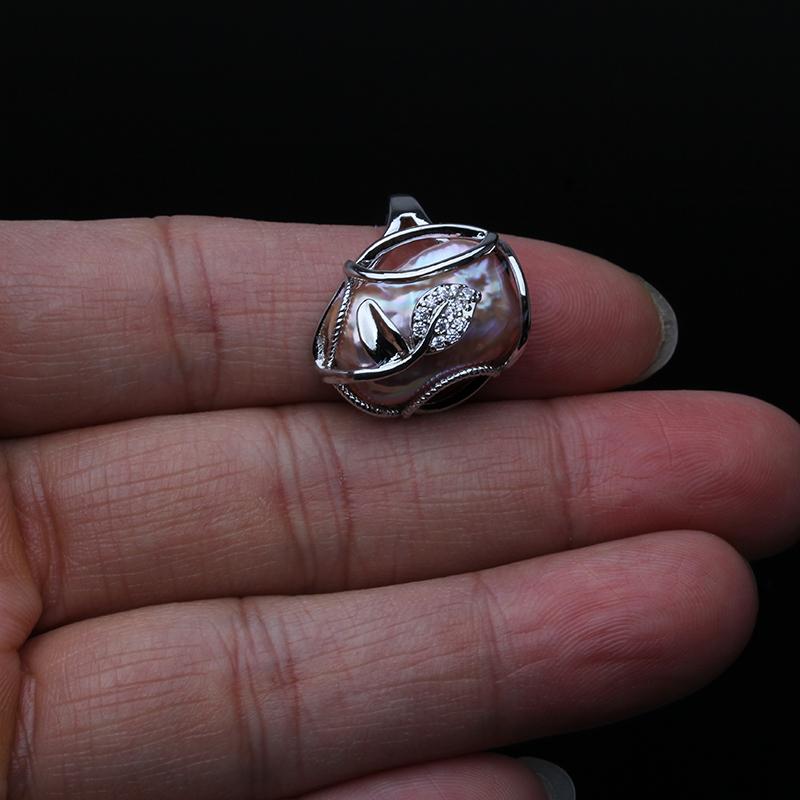 Genuine Freshwater Baroque Big Natural Pearl Ring, CopperPearl Rings Adjustable Size Wife Anniversary Gift