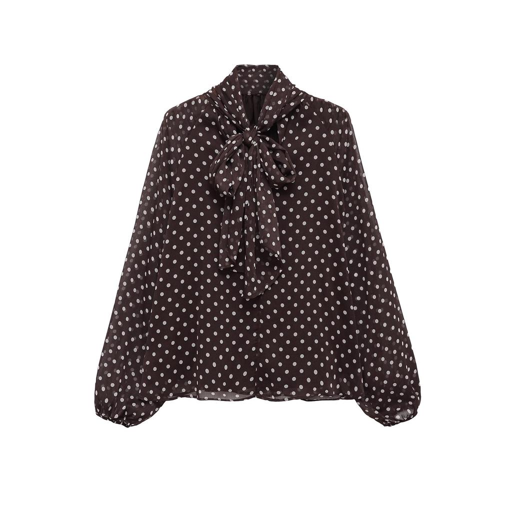 Camicia da donna a maniche lunghe con pois e fiocco Autunno 2025