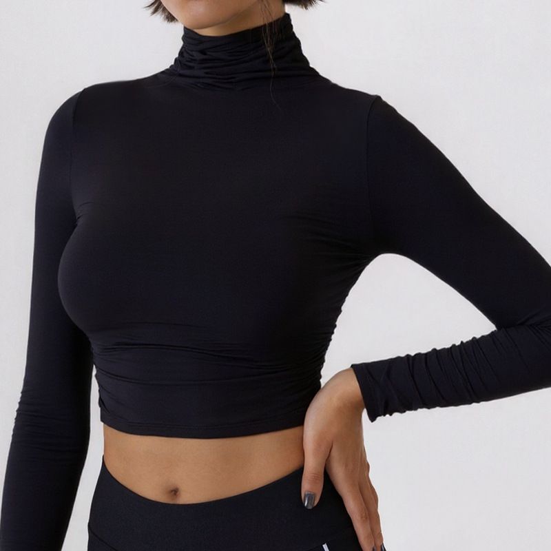 

Fall 2025 Nude Feel Tight Crop Top Sports T-shirt Women s Quick-Drying Long Sleeve Yoga Wear Pilates Running Fitness Top Black S
