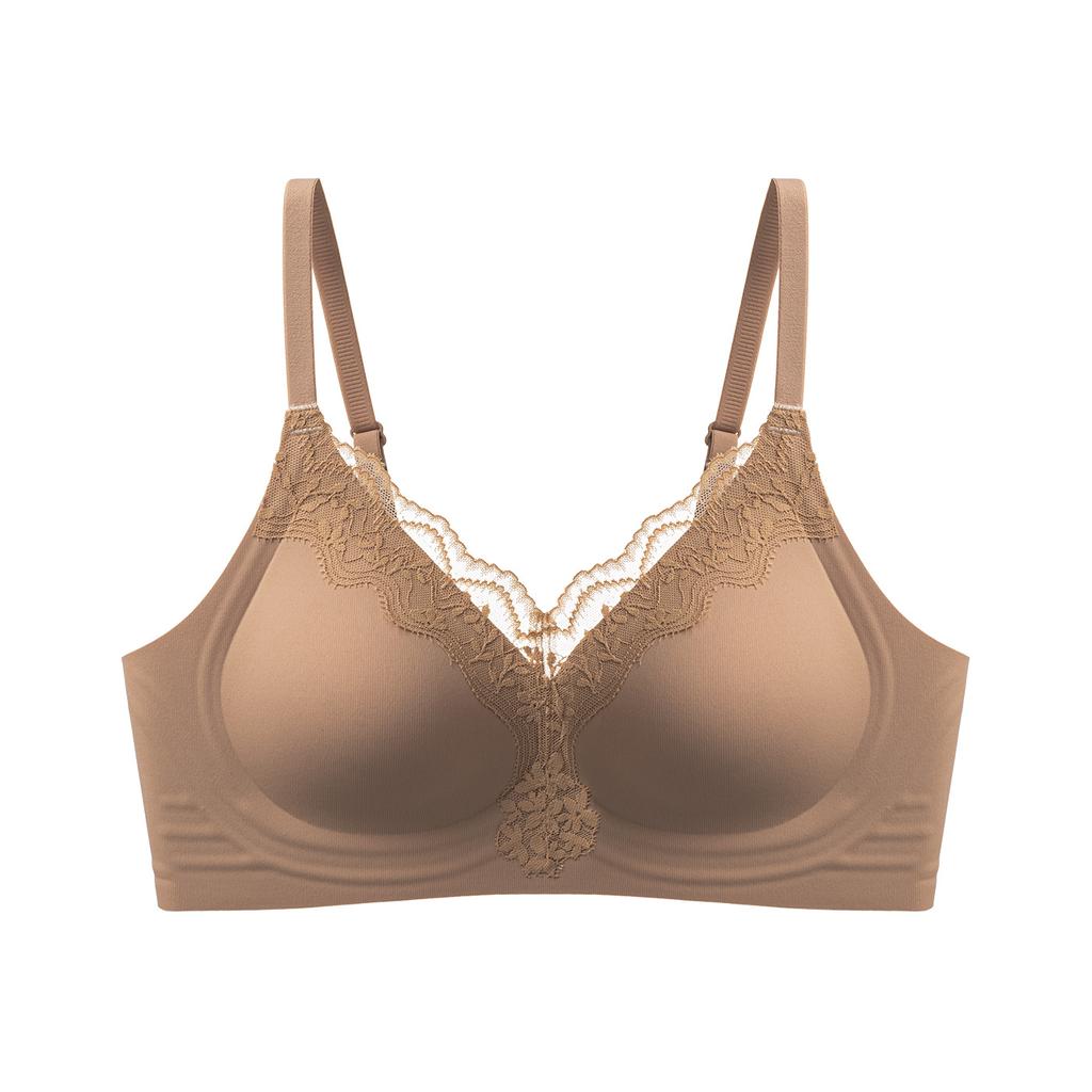 Traceless Liquid Foundation Glossy Sexy Deep V Lace Bra 10A Antibacterial Hyaluronic Acid Soft Support Gathering Underwear Ladies