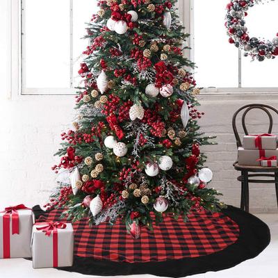 Christmas Decoration Supplies Plaid Cloth 120Cm Tree Skirt Red And Black Plaid Flannel Tree Skirt, Christmas Tree Decoration