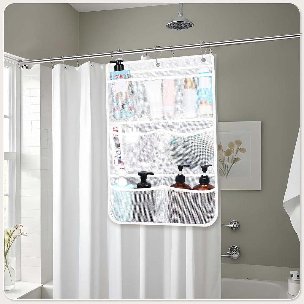 2 Pack Mesh Shower Hanging Caddy, 7 Pockets Hanging Shower Organizer with Metal Loop, Portable Bathroom Bag for Shampoo, Body Wash, Soap, and Cruise