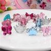 Adjustable Kids Diamond Artificial Gem Ring Jewelry Heart Crystal Finger Ring for Children Girls Birthday Party Gift