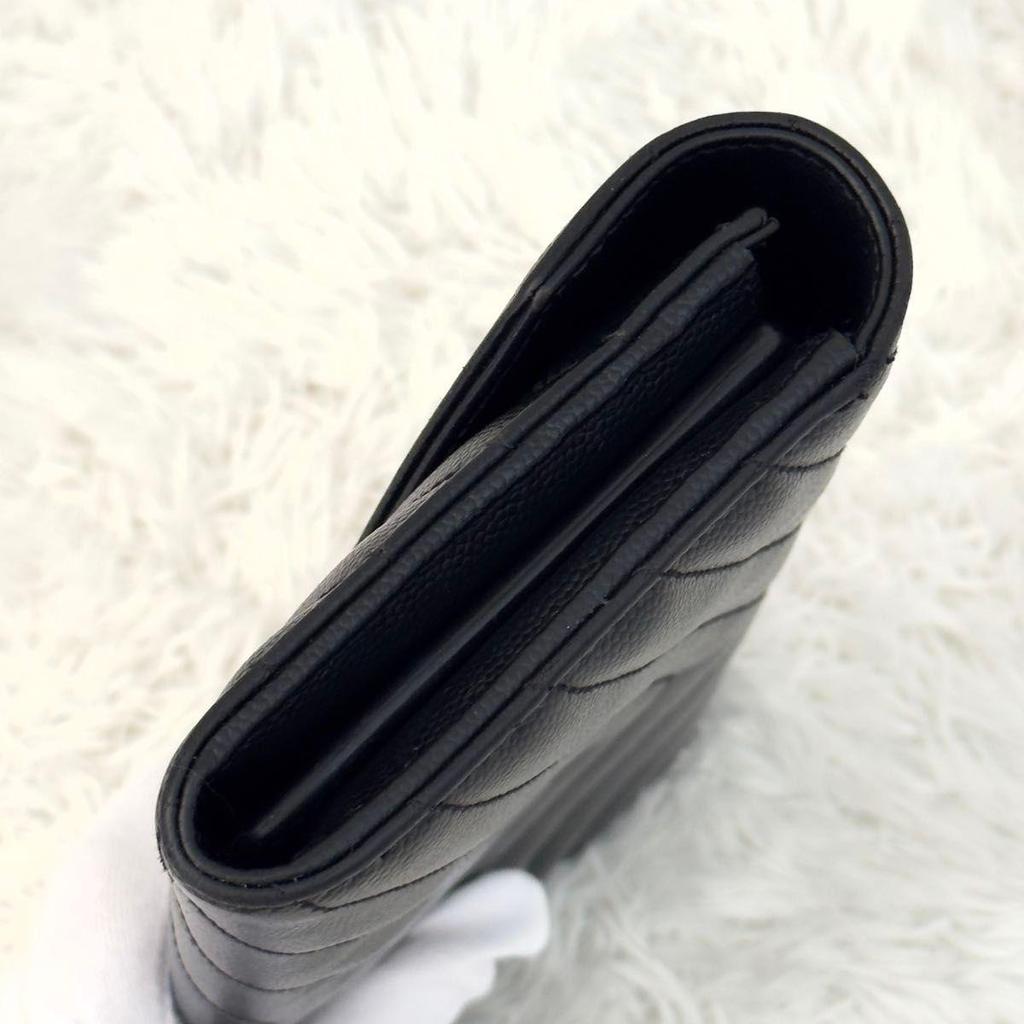 Used SAINT LAURENT Saint Laurent Large Flap Long Wallet Cassandra Black Black V Stitch