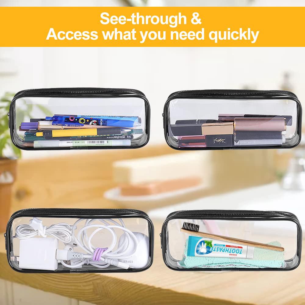 4 PCS Clear PVC Pencil Case School Exam Make Up Bag Travel Zip Pouch Zippered Clear Bag