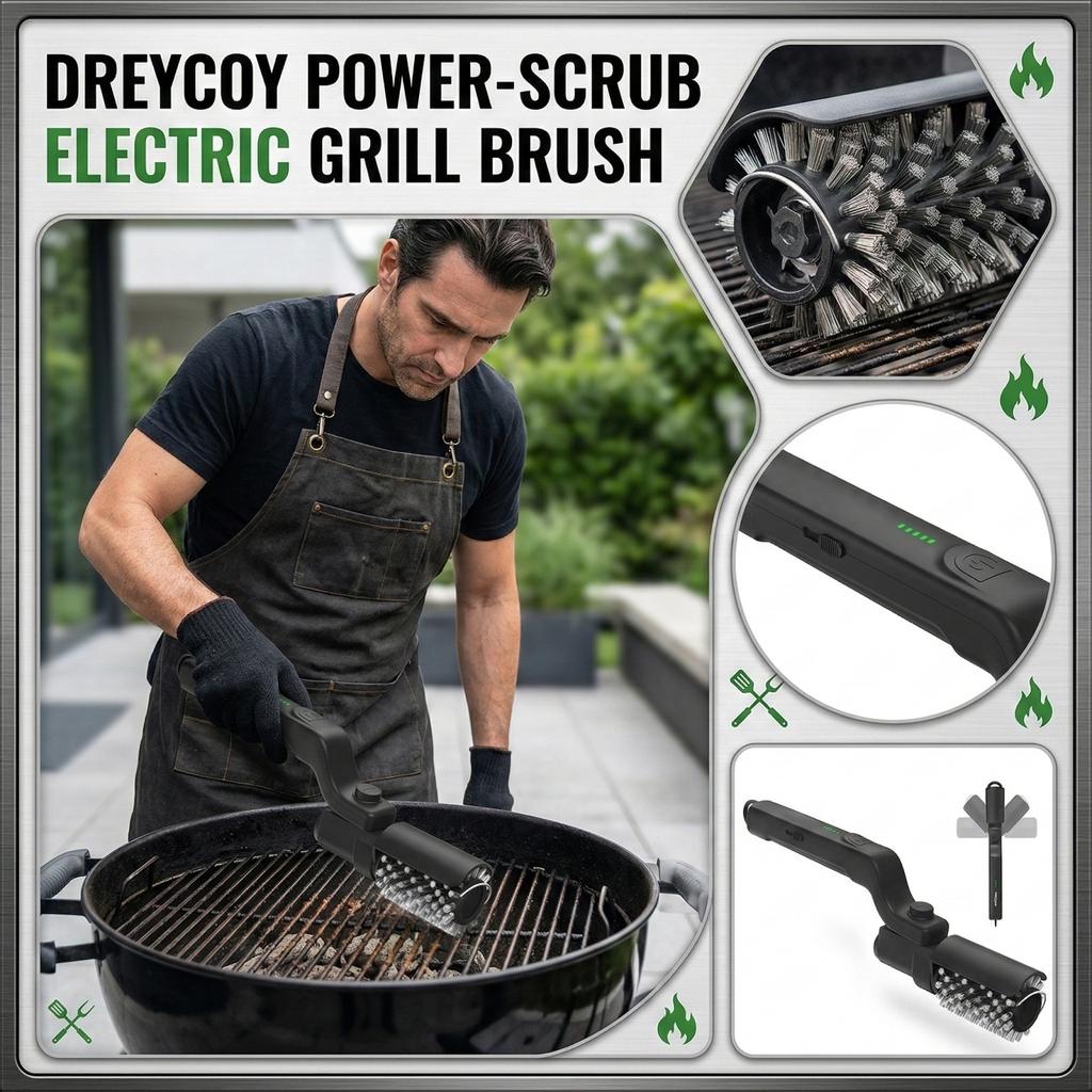 Electric Grill Brush, Cordless Electric BBQ Grill Cleaner With Powerful Motor, Rechargeable Grill Cleaning Brush For - Grease & Grill Grates