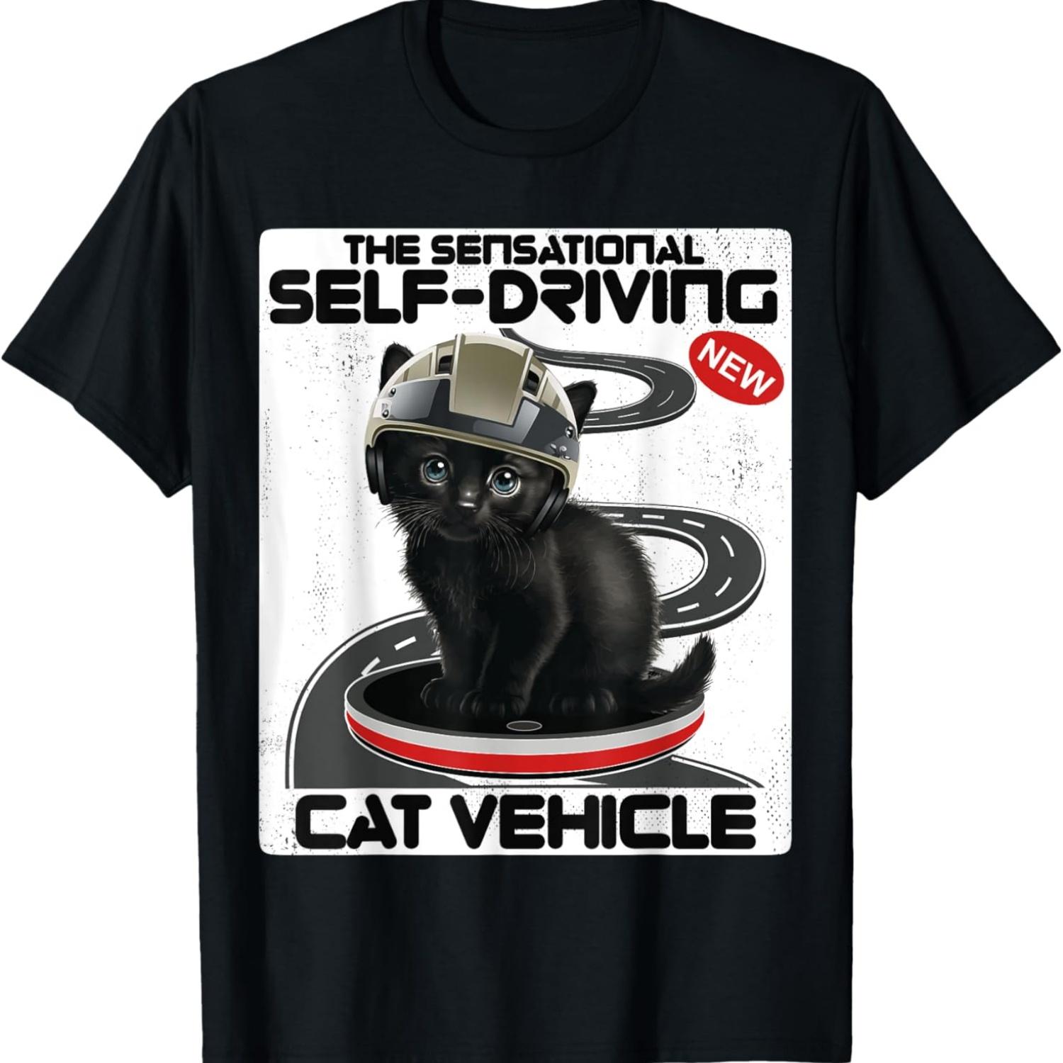 

Black Kitten And Robot Vacuum Cleaner Cat Lover T-Shirt S