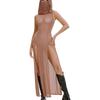 Women Sleeveless Gothic Hooded Dress High Split Sheer See-through Long Rave Night Club Outfit