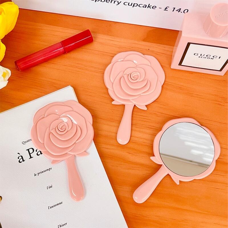 Miroir à main rose portable
