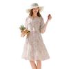 Women's French Retro Floral Puff Sleeve Midi Dress