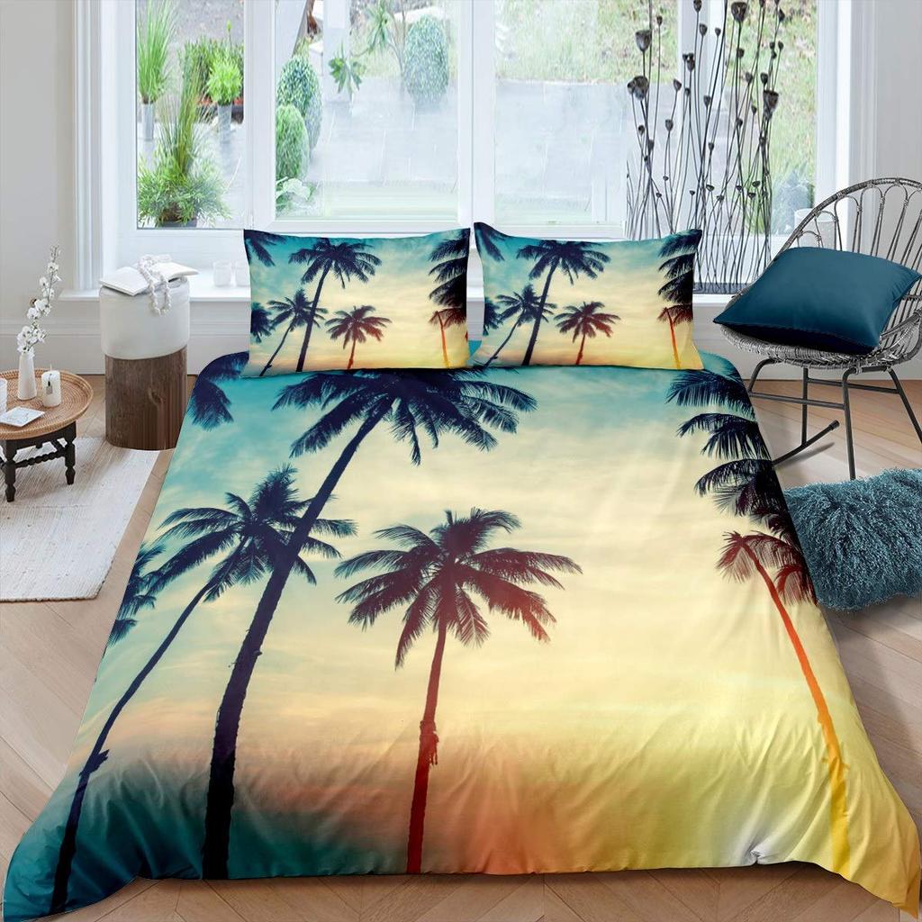 Comforter Palm Tree King Queen Full Twin Tropical Leaves Comforter Watercolor Style Bedding Set Polyester