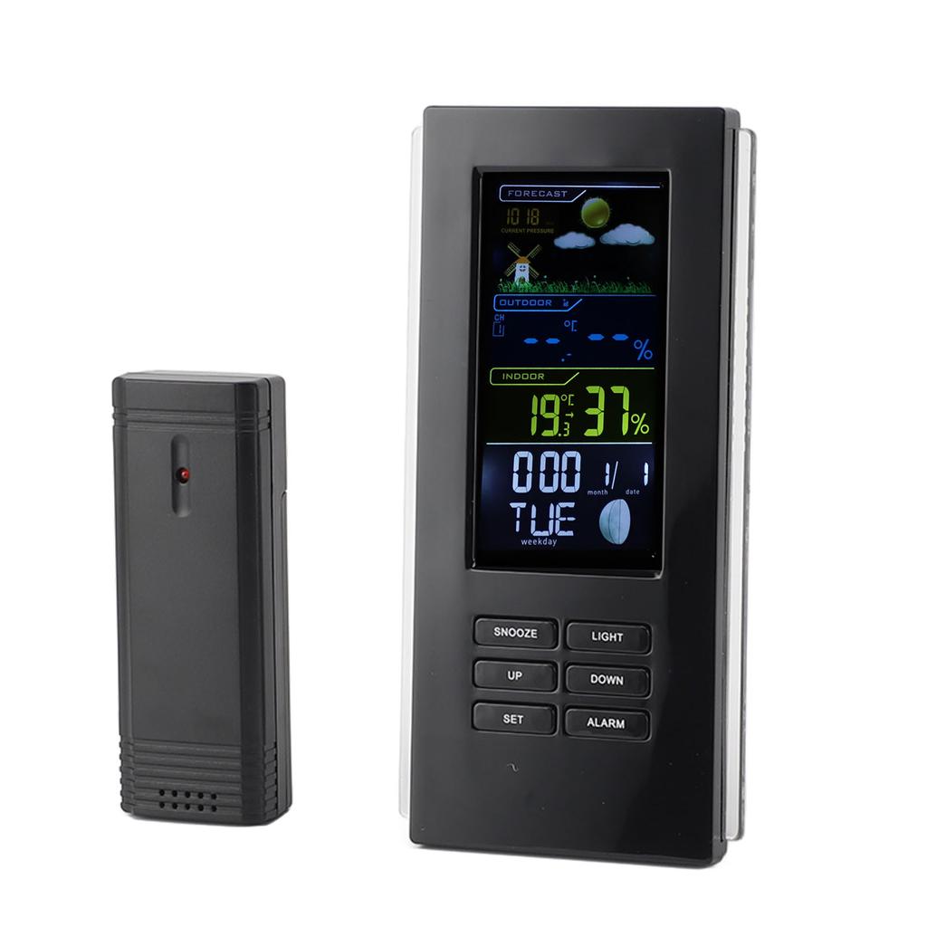 Wireless Weather Forecast Station Indoor Outdoor Thermometer Hygrometer Color Display Digital Temperature Humidity Monitor Alarm Clock Backlight