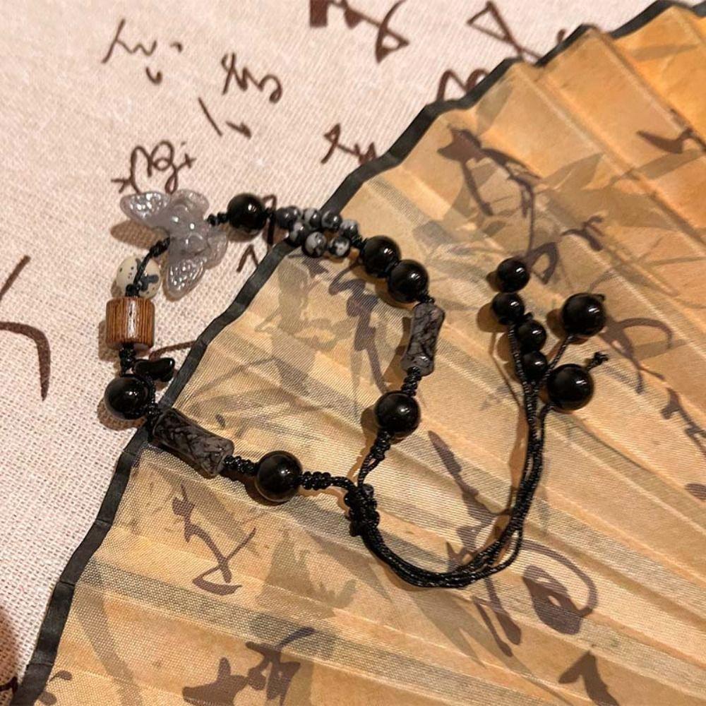 Exquisite Charm New Chinese Style Hand Rope Pendant Adjustable Butterfly Ink Wash Bracelet Hand Rope Jewelry Accessories