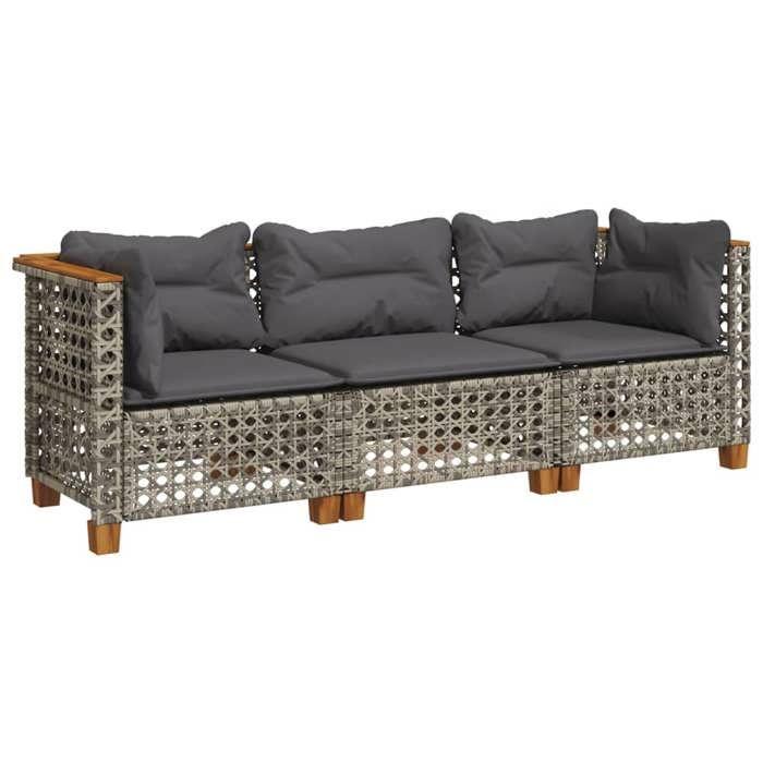 VidaXL Canapé de jardin avec coussins 3 places gris résine tressée, canapé d'extérieur, siège de jardin, canapé de jardin 365939