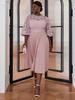 Plus Size Lace Lantern Sleeve Dress with Pleated Skirt - Christmas Gift