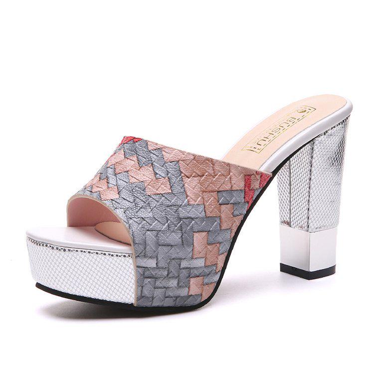 New Women Summer Slippers Fashion Sexy Super Square High Heels Peep Toe Party Shoes Woman Platform Sandals 2019