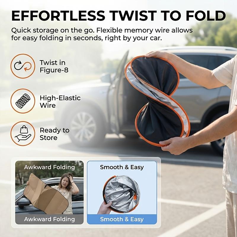 2026 New Portable Thermal Insulation Sunshade, One-Piece Car Sun Visor, Is a Titanium Silver Upgraded Thickened Sunshade Specially Designed
