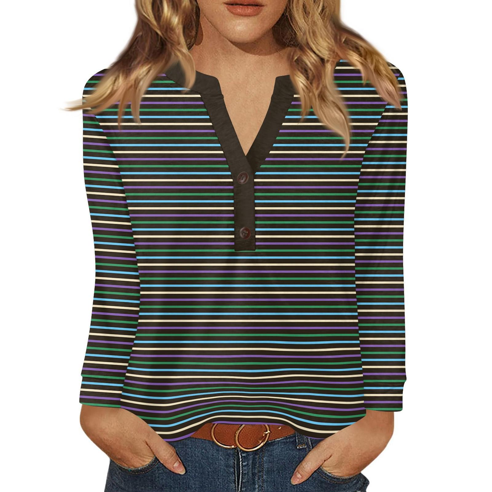 

Женская футболка с принтом, на пуговицах, с длинным рукавом, повседневная, для выходных, модная, базовая, с V-образным вырезом, обычный топ XL тёмно-синий