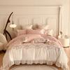 1000TC Egyptian Cotton Romantic French Princess Bedding Set Rose Embroidery Lace Ruffles Duvet Cover Set Bed Sheet Pillowcases