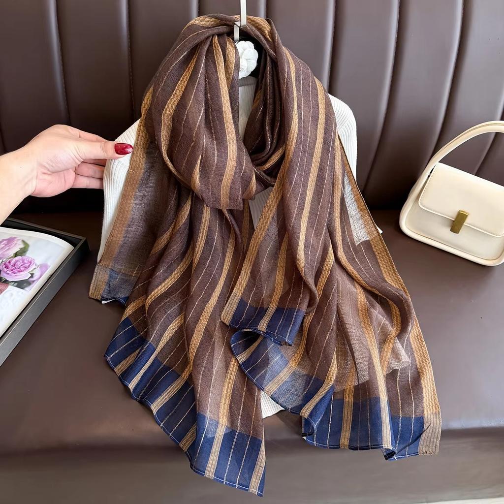 Brand Women Silk Scarf Female Stripe Foulard Femme Pashmina Shawls And Wrap Big Size Scaves Beach Towel Bandana Muslim Hijab