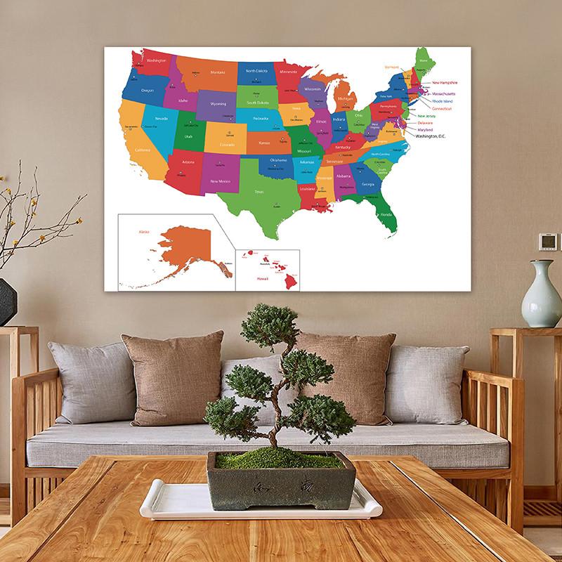 Plakát Mapa USA-Administrativní mapa,Vzdělávací nástěnné umění pro výzdobu domácí kanceláře,Dárek,Pro nadšence do geografie,Cestovní potřeby