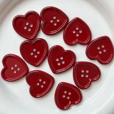 2025 Wine Red Heart Buttons Love Shape Vintage Garment Ornaments Plaid Resin Doll Accessory