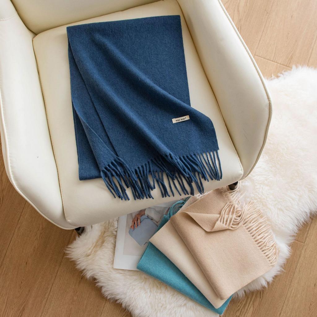 Imitation Cashmere Scarf with Wool Tassel Scarf for Men and Women Versatile Solid Color Fashion Commuting Warm Scarf Shawl