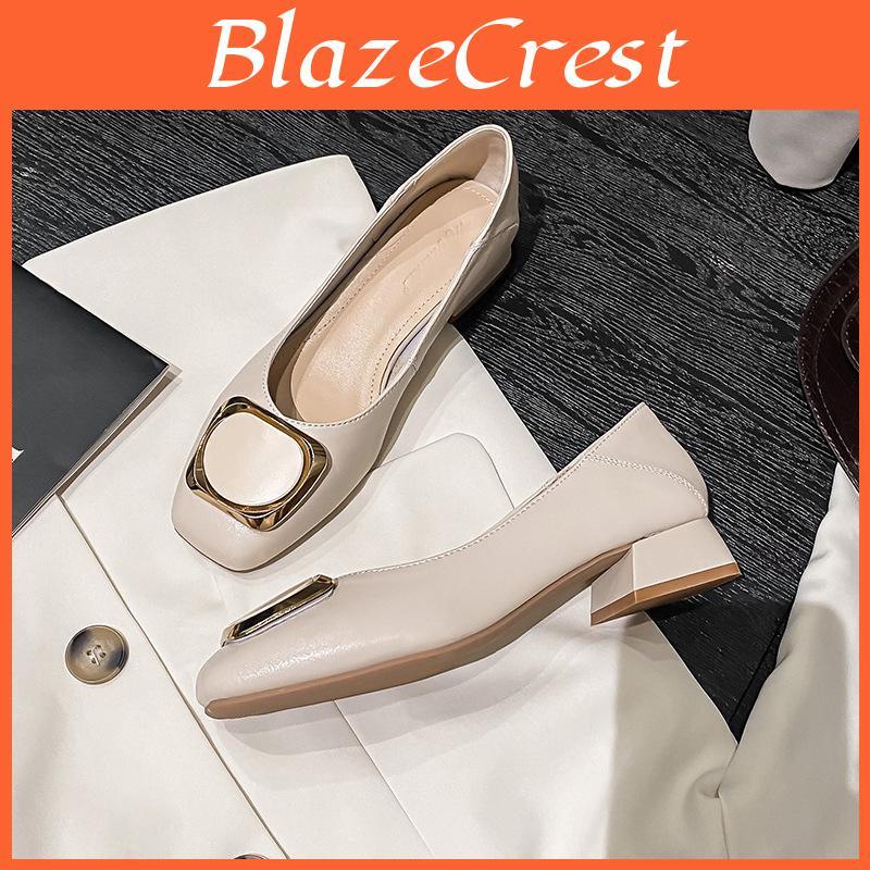 Womens Spring Fairy Style 2025 Chunky Heel Leather Shoes Soft Lowcut Medium Heel Plus Sizes 4143