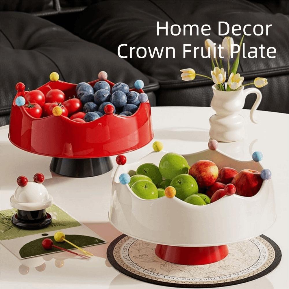 Crown Design Fruit Serving Plate Detachable Dry Fruit Tray Cute Fruit Bowl  with Fork  Living Room
