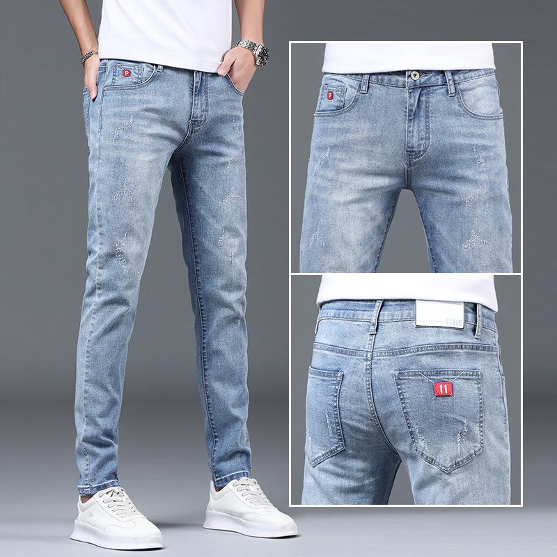 

Чоловічі джинси Slim Fit на резинці 2024 – повсякденні універсальні штани з прямими штанинами 32 (130-145 lbs)