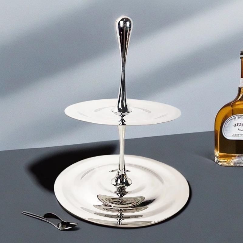 Silver Stainless Steel Double-layer Water Droplet Storage Rack Cake Plate Afternoon Tea Accessories Storage Tray Kitchen
