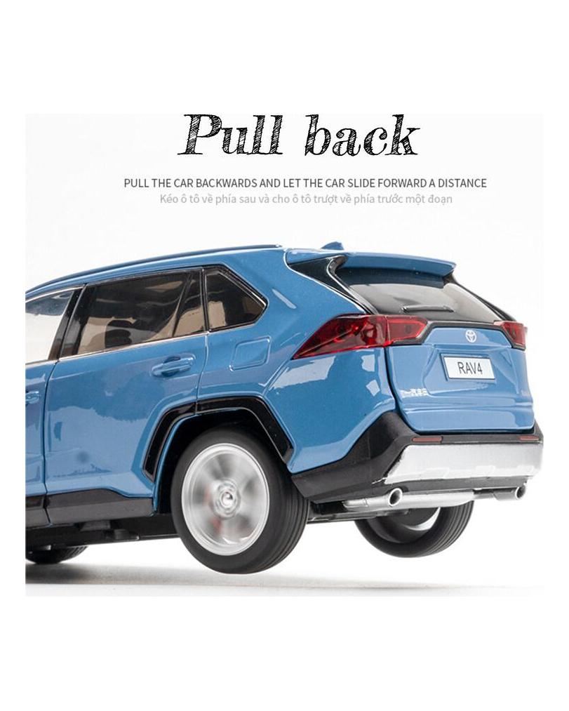 Model auta v měřítku 1/24 Toyota RAV 4 litý tlakový odlitek zpět s ovládáním klíče od auta Zvukové světlo Model Měřítko Auta Děti Kluci Hračky Dárky