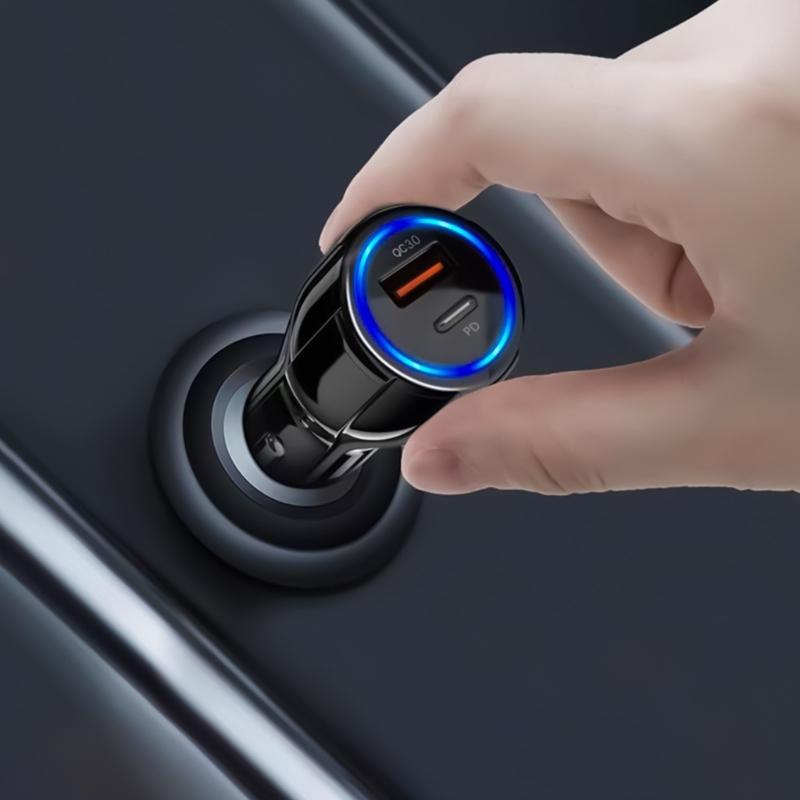 High Speed Charging Car Adapter with 1xUSB C and 1xUSB Double Port 30W Total Output for Efficient Device Charging