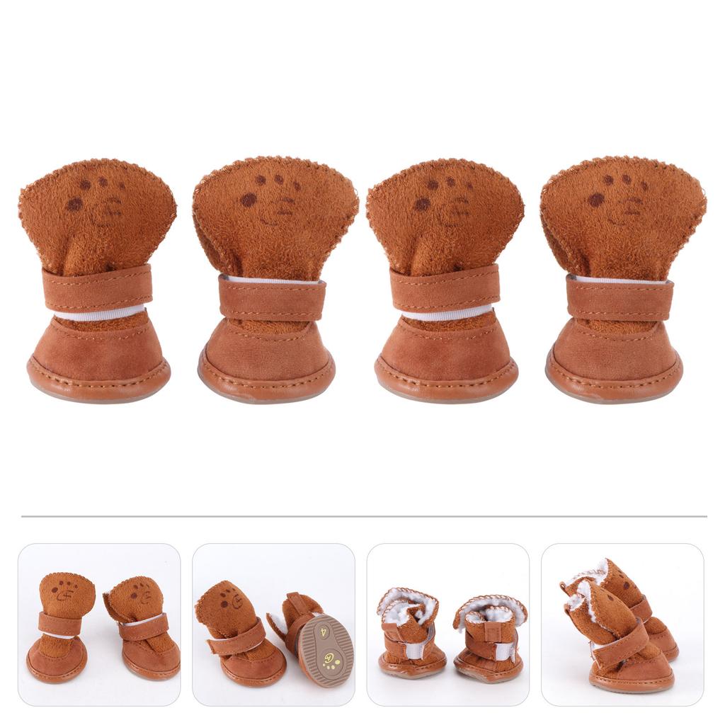 4pcs Dog Snow Boots Winter Warm Fleece Pet Shoes Anti-Slip Soles Adjustable Closure For Hiking Walking Outdoor Use Pet Dog Boots