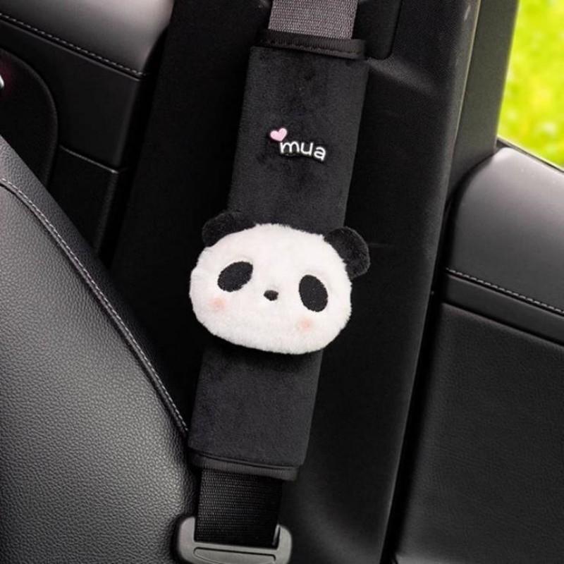 Panda Car Seat Belt Shoulder Protector Cute Backpack Shoulder Protector Decorative Plush Doll Car Accessories Interior Woman