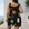 Women Plus Size Crew Neck Tank Romper Moon Star Celestial Print Jumpsuit Shorts