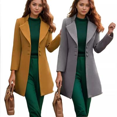 Herbst und Winter Langer lässiger Wollmantel für Damen Schlanker und dünner Wollmantel