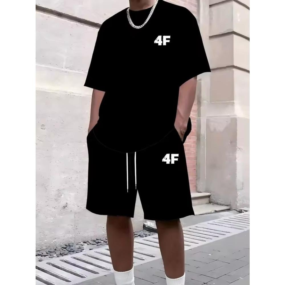 Summer New Men's Pullover Round Neck T-shirt Sports Suit Letter Printed Soft Men's Short Sleeved Shorts Two-piece T-shirt Set