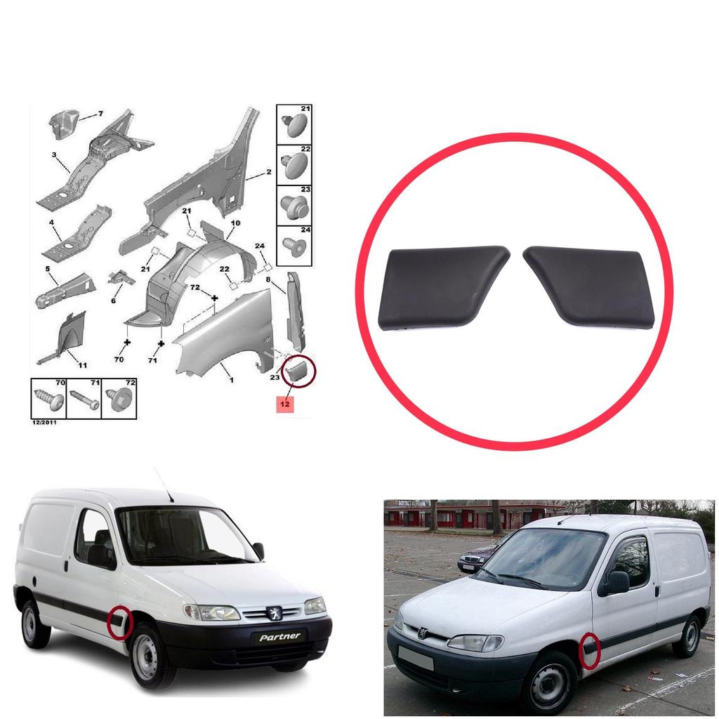 BSP1202 Front Left Right Fender Trim Molding for Peugeot Partner M49 1996-2002 Pre-Facelift 8544.F2 8544.F1