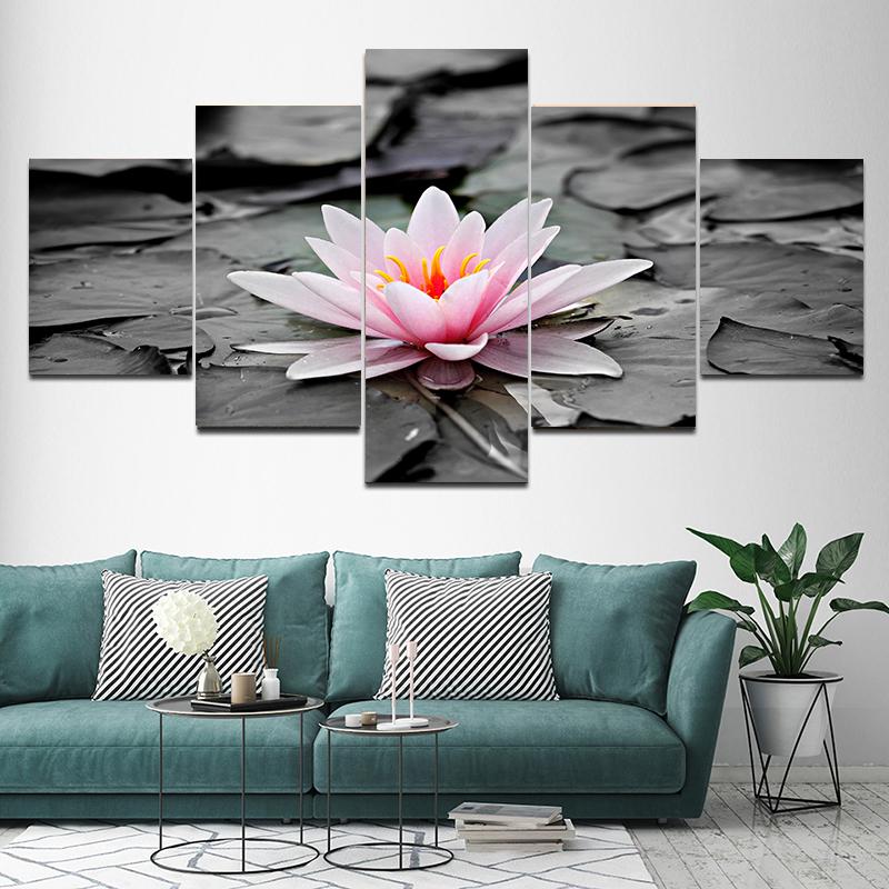 5 Pieces Natural Lotus Posters and Prints Canvas Painting Pond Flower Picture Wall Art Living Room Landscape Home Decor No Frame