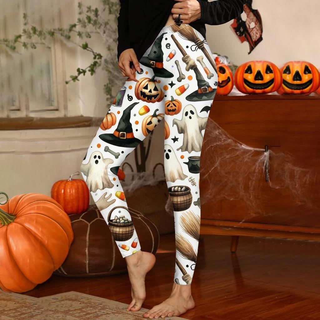 Damenhose mit Halloween-Aufdruck, dehnbare, weiche Hosen, lässige Schlafhose für zu Hause