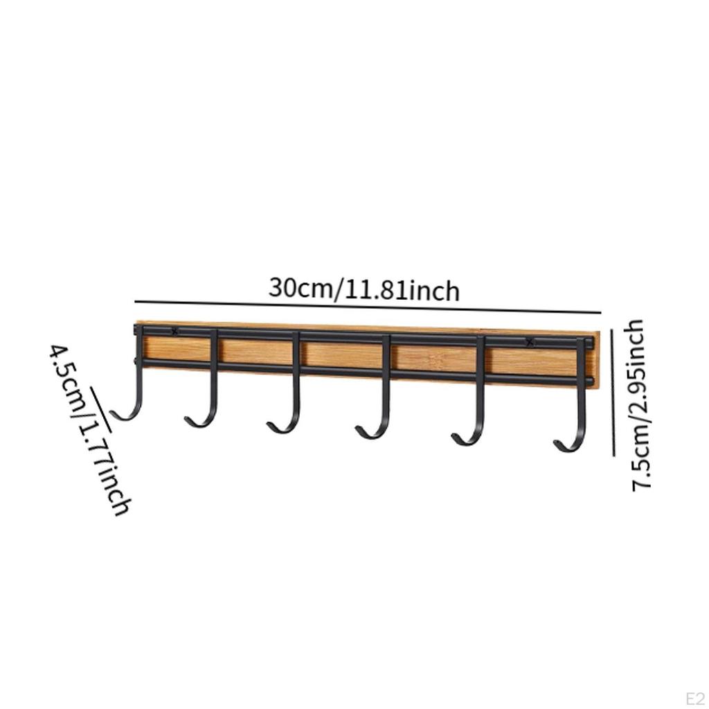 2 Pieces Kitchen Utensil Rack, Wall Mount Multipurpose 6 Hooks Key Holder, Hook for