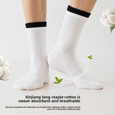 Herren Herbst und Winter Reine Baumwolle Teebaum Ätherisches Öl 10A Antibakterielle Desodorierung Schweißabsorption Atmungsaktiv Sport Lange Socken